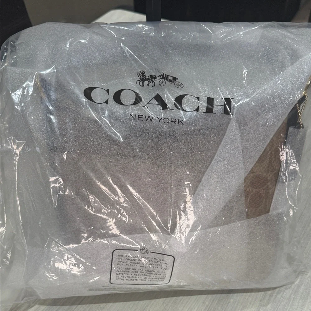 Coach Signature Ellie File Tan and Black Shoulder Bag